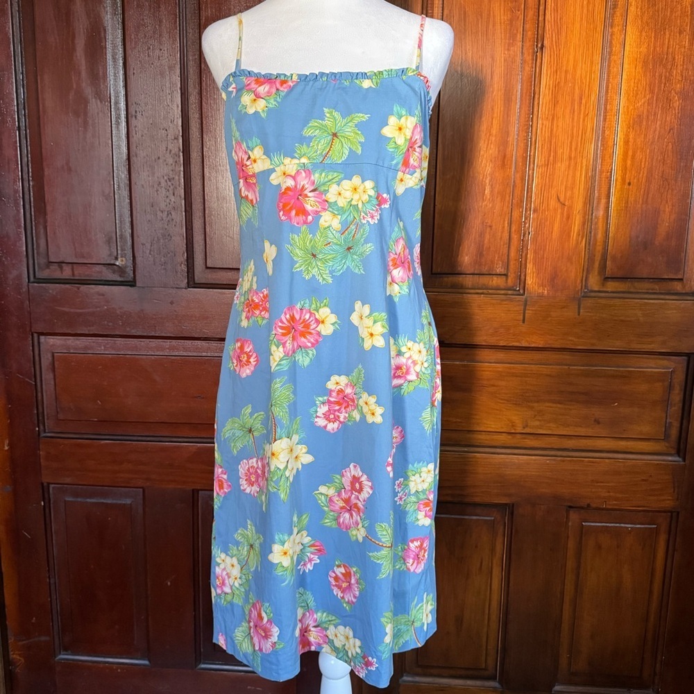 Vintage Y2K Ralph Lauren Tropical Floral Strappy Dress Size 10